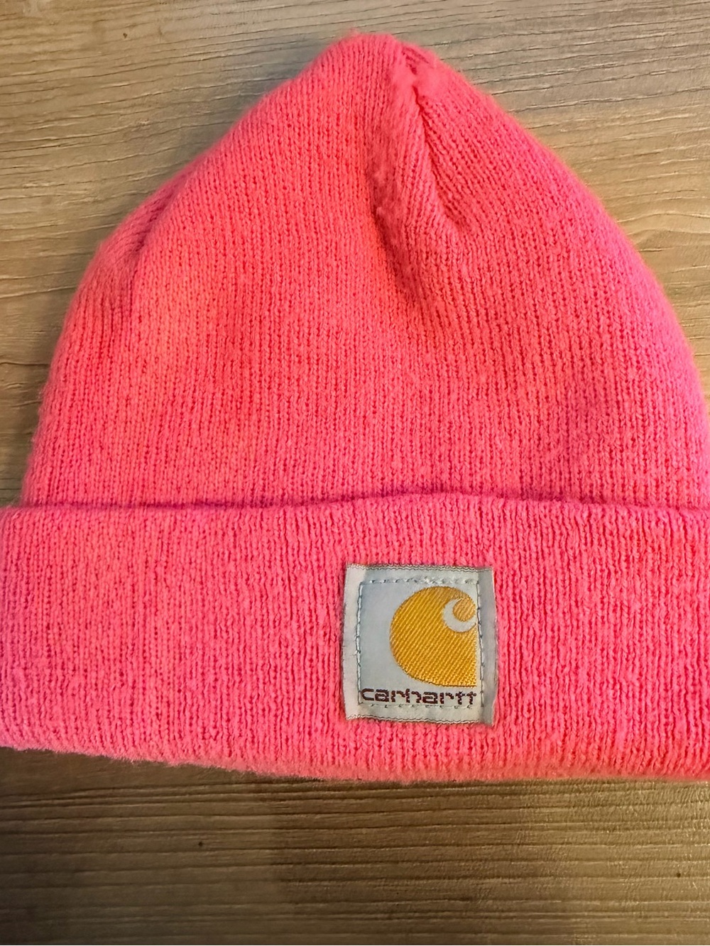 Carhartt Kids Cuffed Beanie Hat - Pink with Yellow Logo Patch
